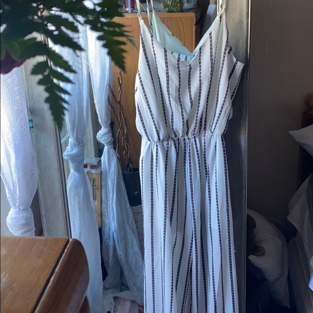 Spaghetti string black and white pattern jumpsuit